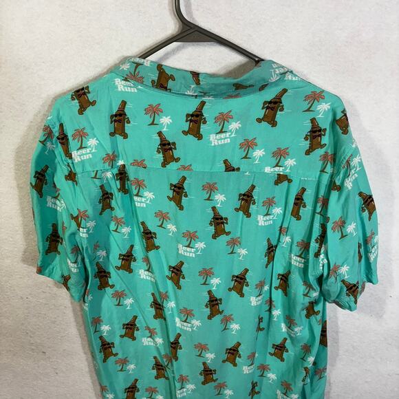 Party Pants Beer Run Shirt Mens Medium Aqua Blue Button Down SS Hawaiian Style - Picture 2 of 6